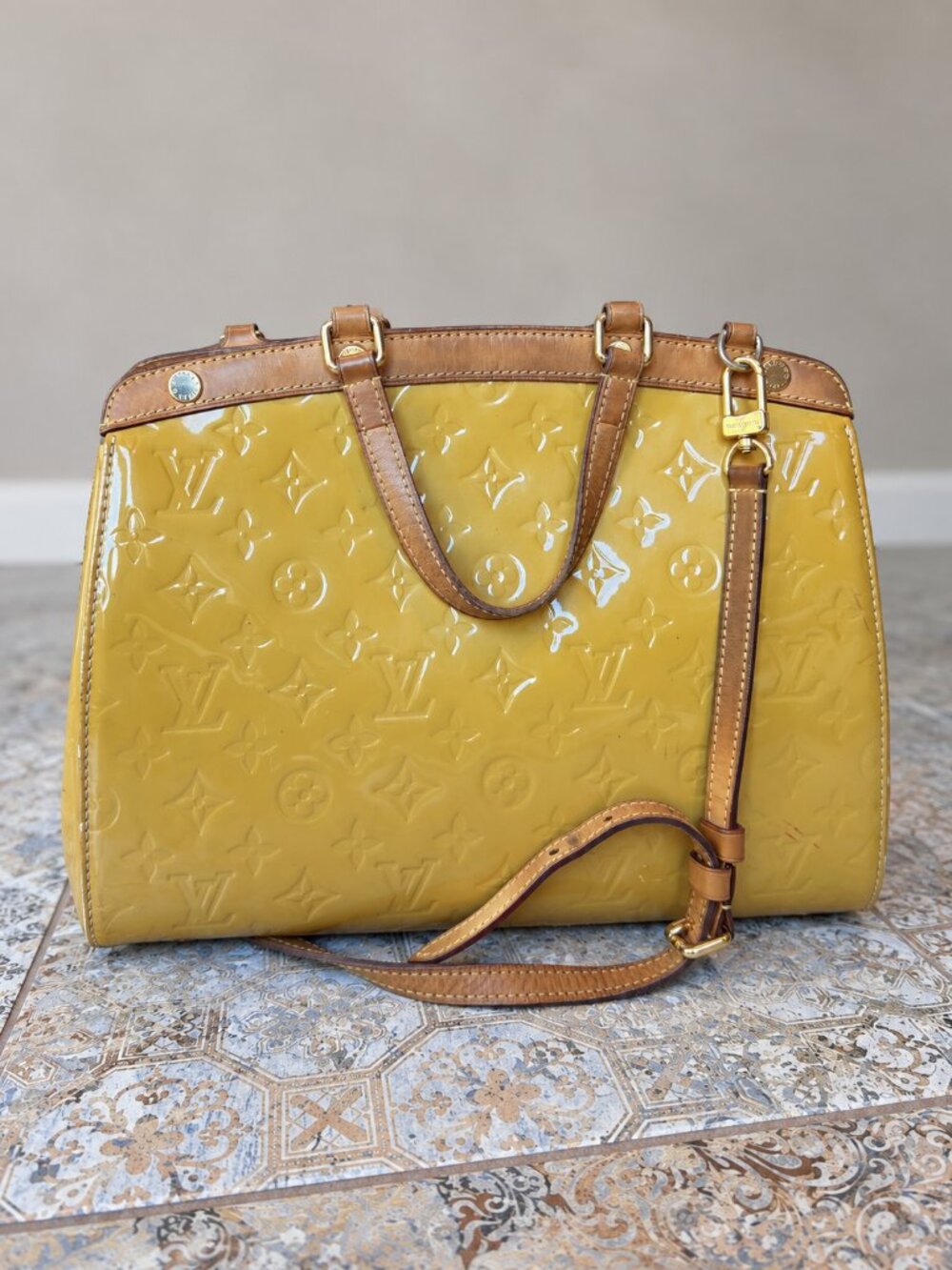 Louis Vuitton Brea MM Monogram Vernis Yellow